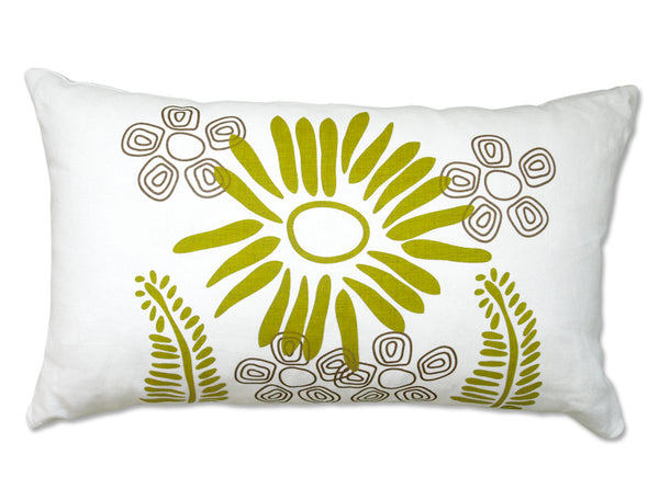 Fern Green Brown Linen Pillow