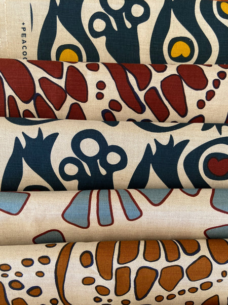 PEACOCK TEAL/WINE on natural SWATCH