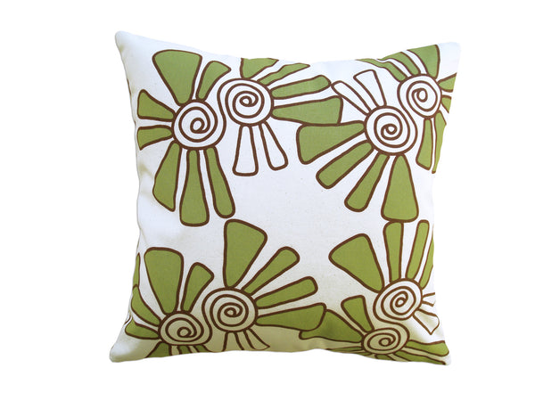 ALEX - Hand Printed Moss Green Canvas Pillow, Artisan Home Decor