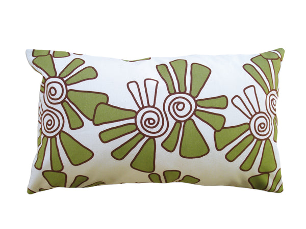 ALEX - Hand Printed Moss Green Canvas Pillow, Artisan Home Decor
