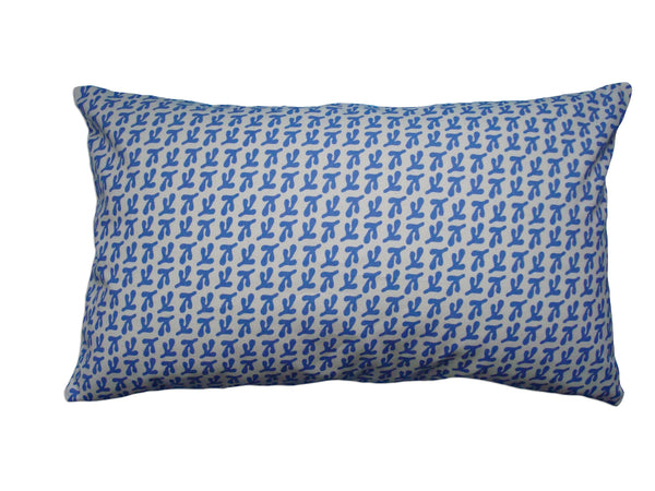 BIRD'S FEET - Hand Printed Cornflower Blue Canvas Pillow, Modern Artisan Design