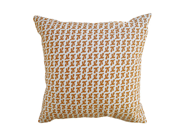 BIRD'S FEET - Hand Printed Orange Pumpkin Canvas Pillow, Modern Artisan Design