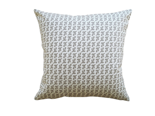 BIRD'S FEET - Hand Printed Gray Pewter Canvas Pillow, Modern Artisan Design