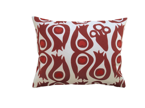 PEACOCK - Red Hand Printed Canvas Pillow, Modern Artisan Design