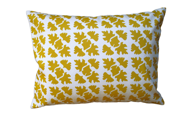 SHADE CHECK - Mustard Yellow Hand Printed Canvas Pillow, Modern Artisan Design