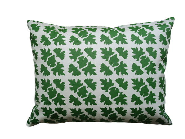 SHADE CHECK - Leaf Green Hand Printed Canvas Pillow, Modern Artisan Design