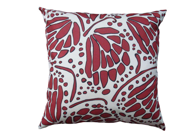 WINGS - Red Hand Printed Canvas Pillow, Modern Artisan Design