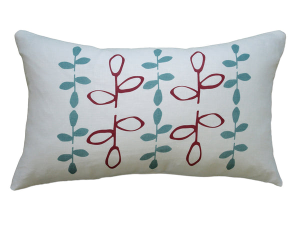 Branch Red Blue Linen Pillow