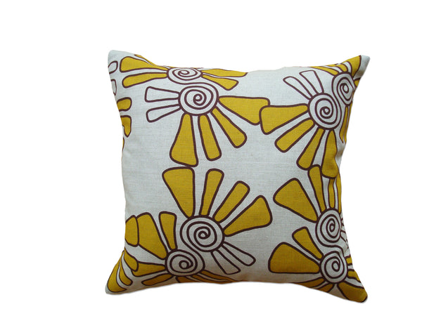 ALEX - Hand Printed Mustard Yellow Linen Pillow, Artisan Home Decor
