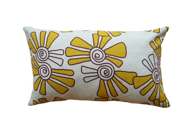 ALEX - Hand Printed Mustard Yellow Linen Pillow, Artisan Home Decor