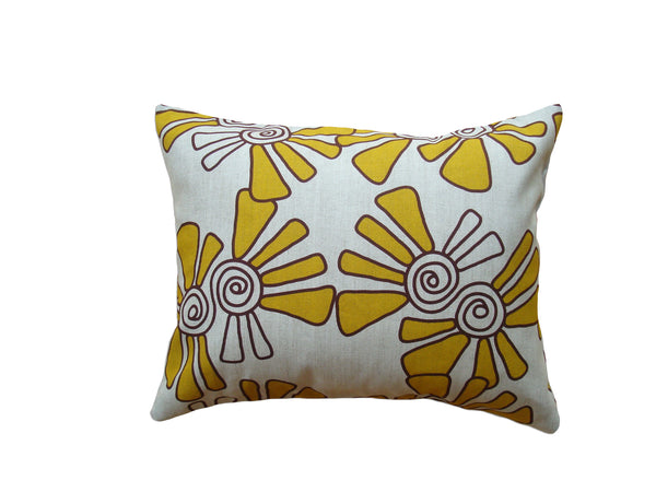 ALEX - Hand Printed Mustard Yellow Linen Pillow, Artisan Home Decor