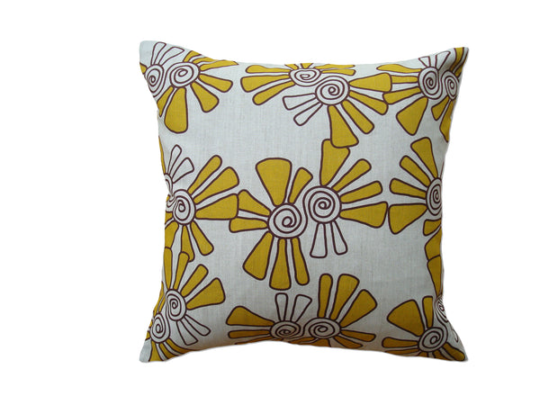 ALEX - Hand Printed Mustard Yellow Linen Pillow, Artisan Home Decor