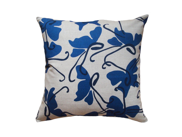 BUTTERFLY - Hand Printed Cobalt Blue Linen Pillow, Artisan Home Decor