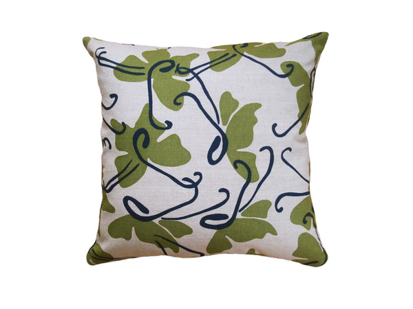 BUTTERFLY - Hand Printed Moss Green Linen Pillow, Artisan Home Decor