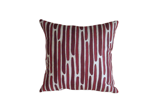 MORRIS - Hand Printed Crimson & Red Linen Pillow, Modern Stripes