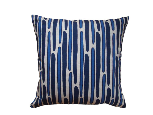 MORRIS - Hand Printed Cobalt & Navy Linen Pillow, Modern Stripes