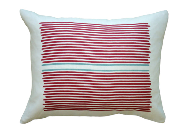 Louis Red Blue Stripes Linen Pillow