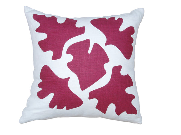 SHADE Leaves Reversible Pattern Red Linen Pillow