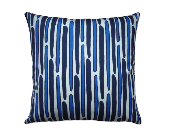 MORRIS - Hand Printed Cobalt & Navy Indoor/Outdoor Pillow, Modern Stripes