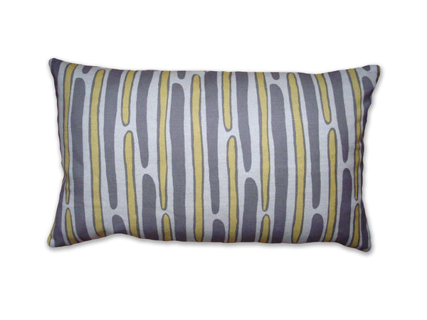 MORRIS - Hand Printed Yellow & Gray Linen Pillow, Modern Stripes