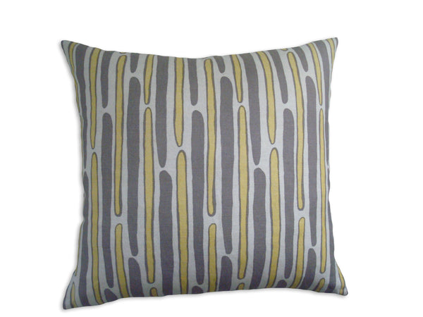 MORRIS - Hand Printed Yellow & Gray Linen Pillow, Modern Stripes