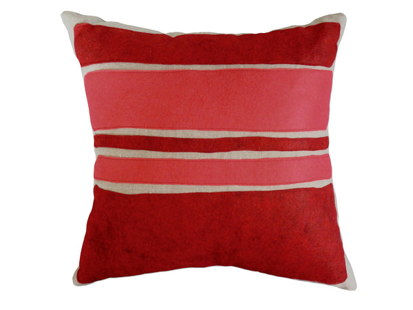 Color Block Red Strawberry Pink Felt Appliqué Linen Pillow