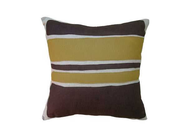 Color Block Brown Bronze Felt Appliqué Linen Pillow