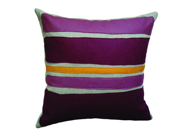 Color Block Plum Burgundy Orange Spice Felt Appliqué Linen Pillow