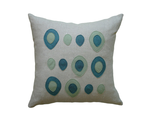 Eggs Brook Loden Blue Green Felt Appliqué Linen Pillow