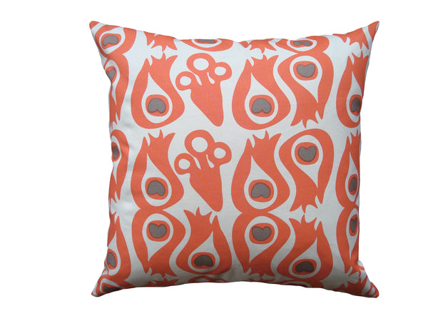 PEACOCK - Coral Hand Printed Canvas Pillow, Modern Artisan Design