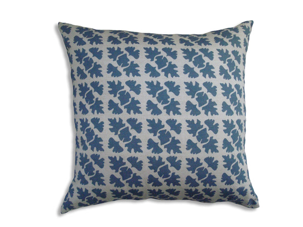 SHADE CHECK - Hand Printed Bedford Blue Linen Pillow, Artisan Home Decor