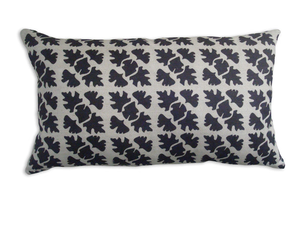 SHADE CHECK - Hand Printed Charcoal Black Linen Pillow, Artisan Home Decor
