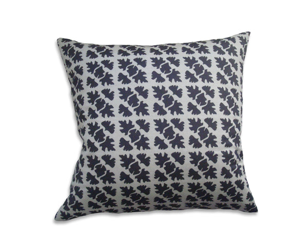SHADE CHECK - Hand Printed Charcoal Black Linen Pillow, Artisan Home Decor