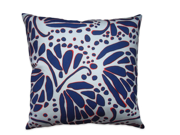 WINGS - Navy & Red Hand Printed Pillow, Indoor/Outdoor, Modern Coastal Style