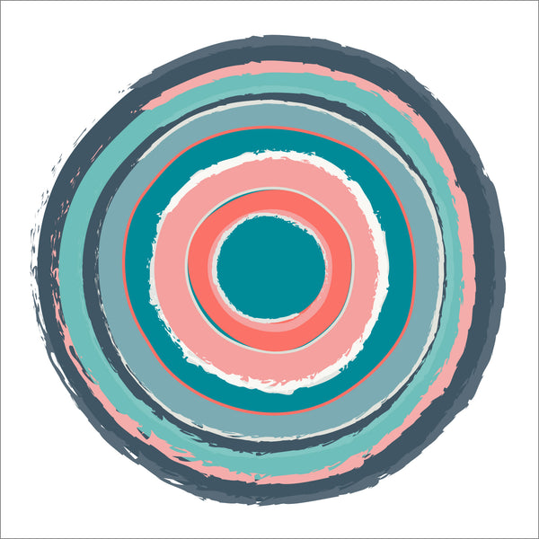 Geometric Circles Fine Art Print in Coral Pink Blue