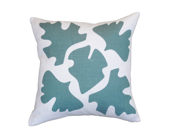 SHADE Leaves Reversible Pattern Blue Linen Pillow
