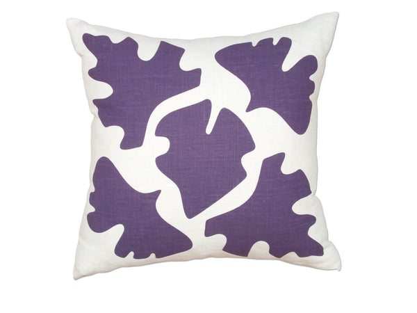 SHADE Leaves Reversible Pattern Purple Linen Pillow