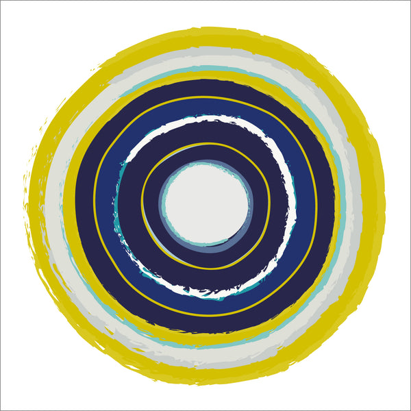 Midnight Blue Yellow Geometric Circles Fine Art Print