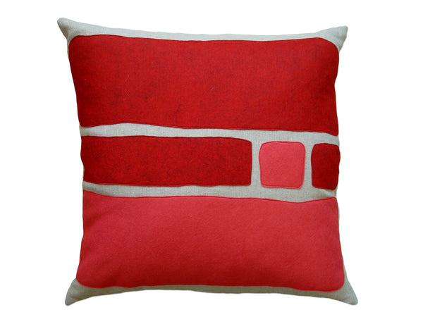 Big Block Red Strawberry Pink Felt Appliqué Linen Pillow