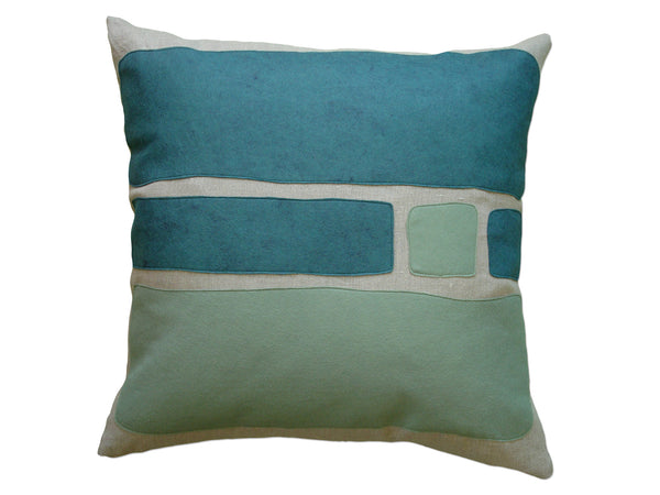 Big Block Brook Loden Green Felt Appliqué Linen Pillow