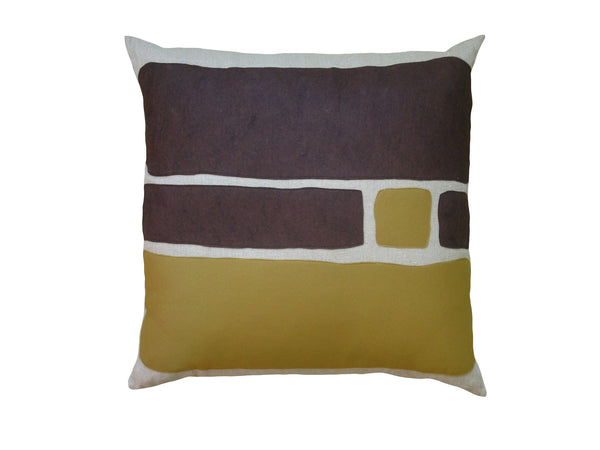 Big Block Brown Bronze Felt Appliqué Linen Pillow
