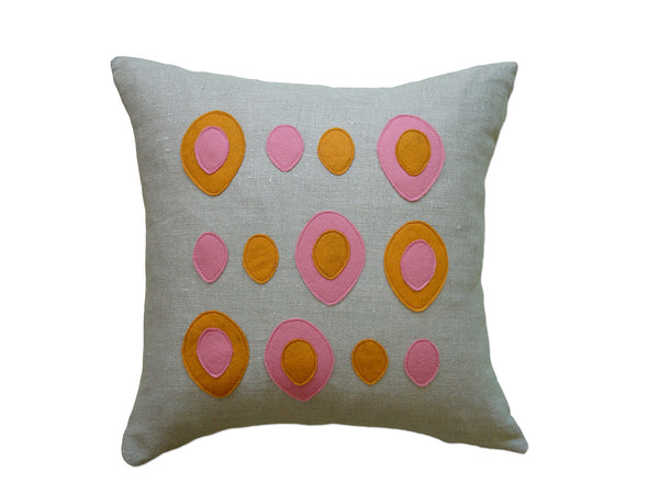 Eggs Orange Spice Pink Rose Felt Appliqué Linen Pillow