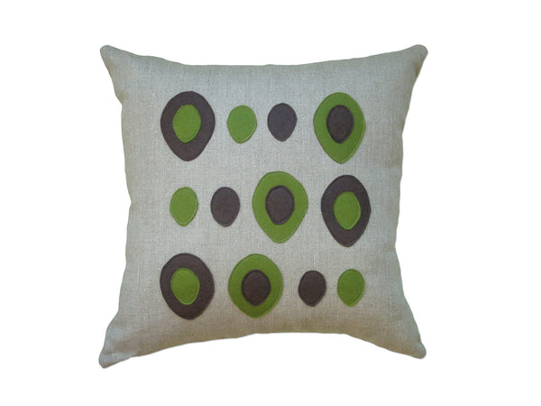Eggs Brown Moss Green Felt Appliqué Linen Pillow
