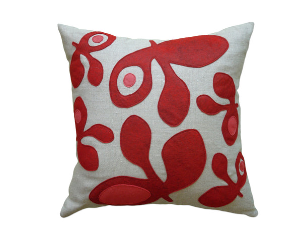 Pods Red Strawberry Pink Felt Appliqué Linen Pillow