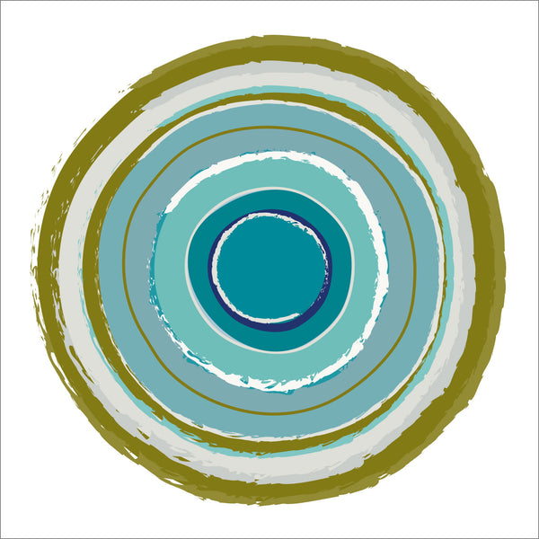 Geometric Olive Blue Circles Fine Art Print