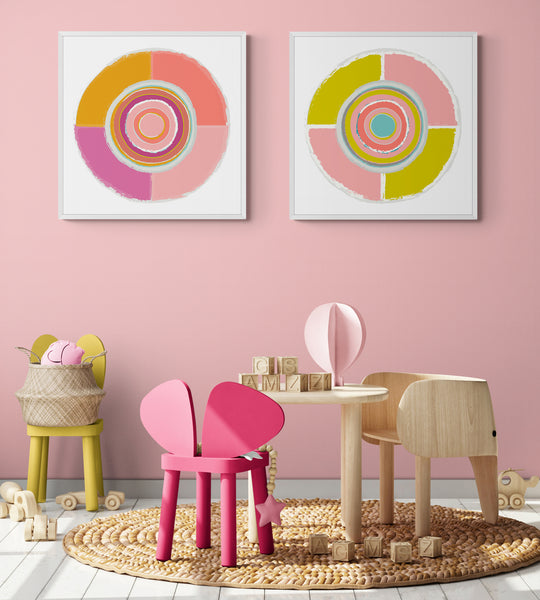 Geometric Yellow Pink Quartet Fine Art Print